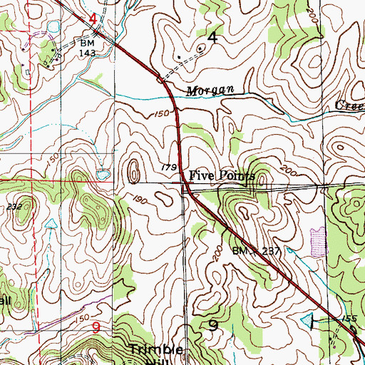 Topographic Map of Five Points, AL