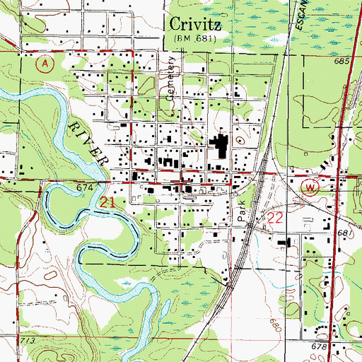 Topographic Map of Crivitz, WI
