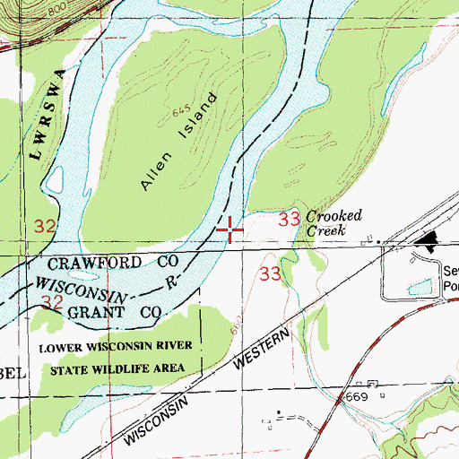 Topographic Map of Crooked Creek, WI