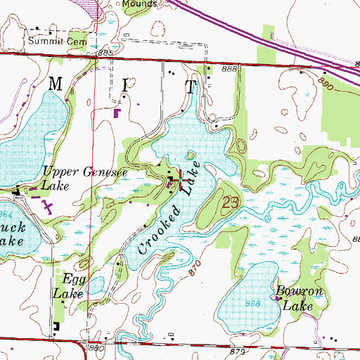 Topographic Map of Crooked Lake, WI