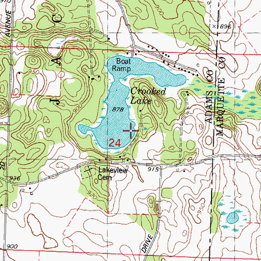 Topographic Map of Crooked Lake, WI