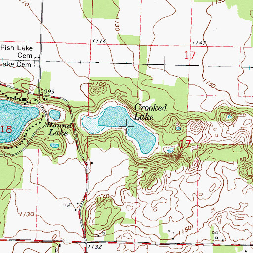 Topographic Map of Crooked Lake, WI