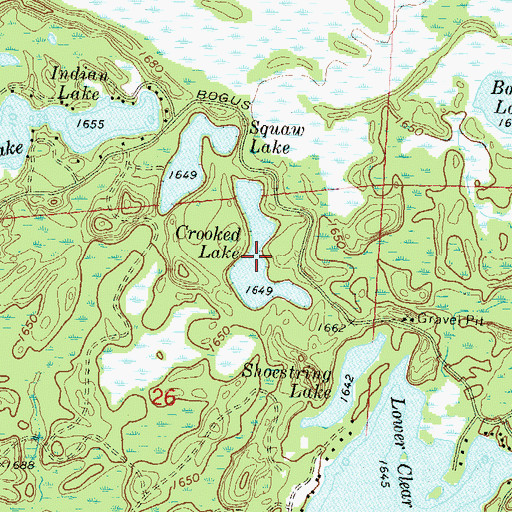 Topographic Map of Crooked Lake, WI