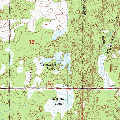 Topographic Map of Crooked Lake, WI