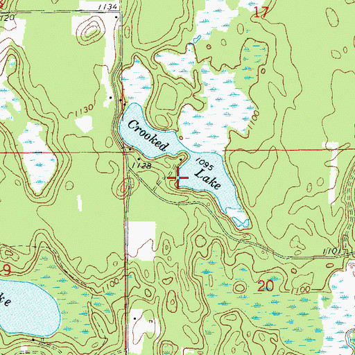 Topographic Map of Crooked Lake, WI