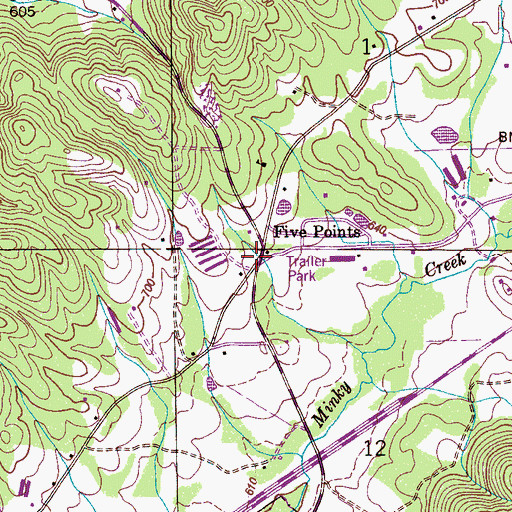 Topographic Map of Five Points, AL