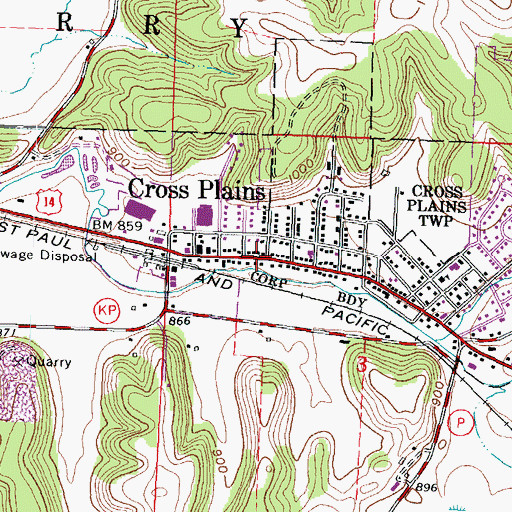 Topographic Map of Cross Plains, WI