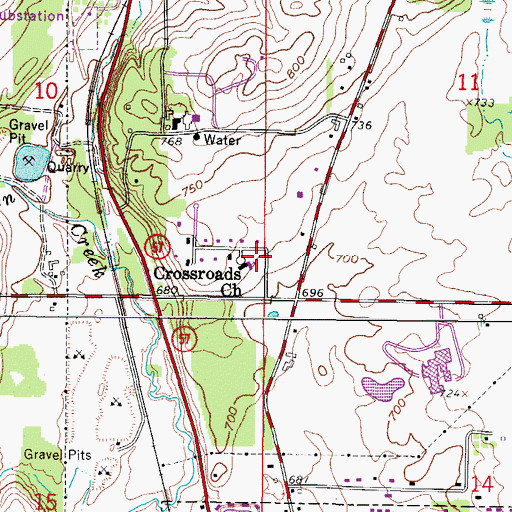 Topographic Map of Crossroads Church, WI