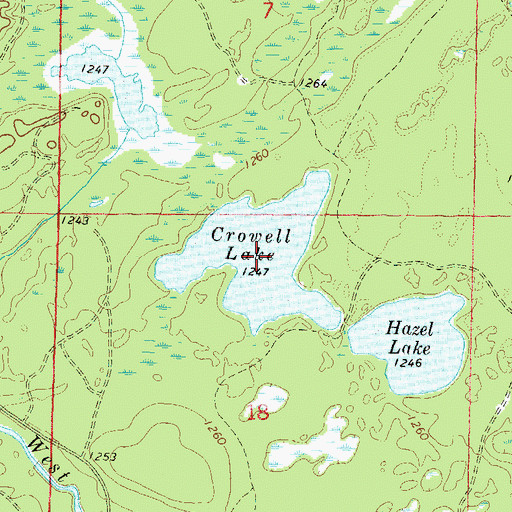 Topographic Map of Crowell Lake, WI