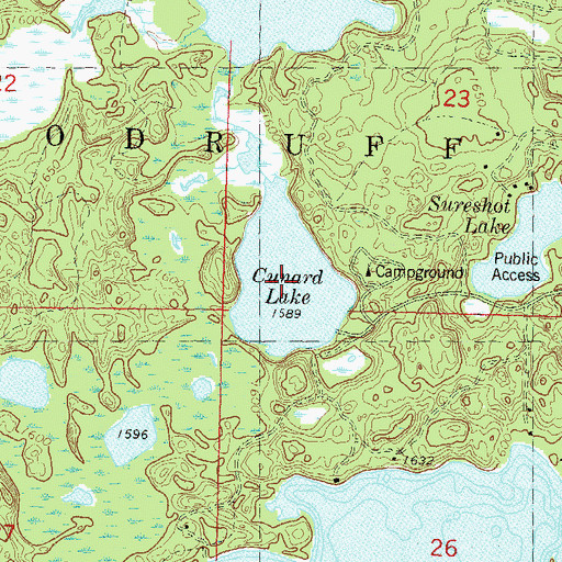 Topographic Map of Cunard Lake, WI