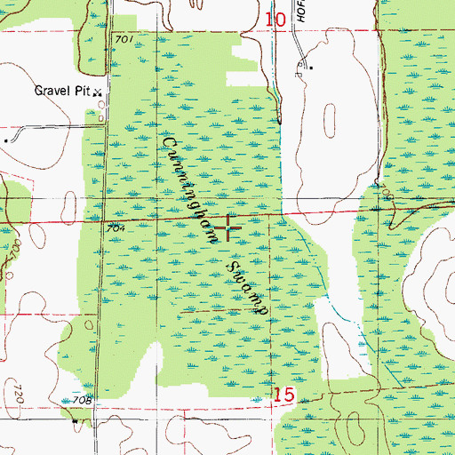 Topographic Map of Cunningham Swamp, WI