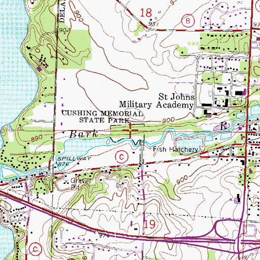 Topographic Map of Cushing Memorial State Park, WI