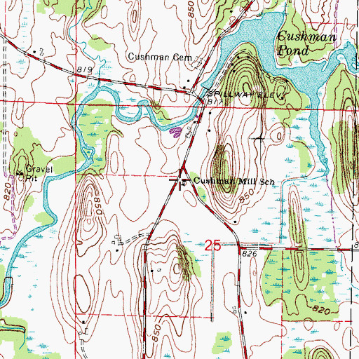 Topographic Map of Cushman Mill School, WI