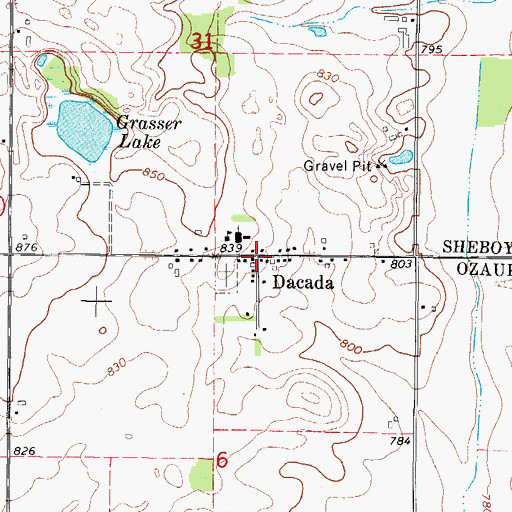 Topographic Map of Dacada, WI