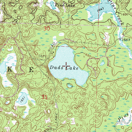 Topographic Map of Dads Lake, WI
