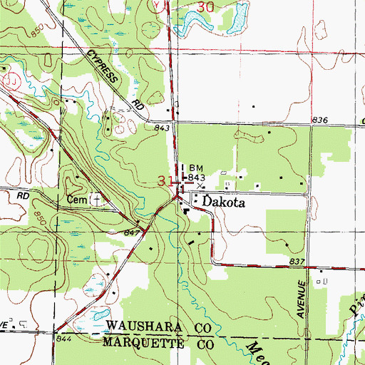 Topographic Map of Dakota, WI