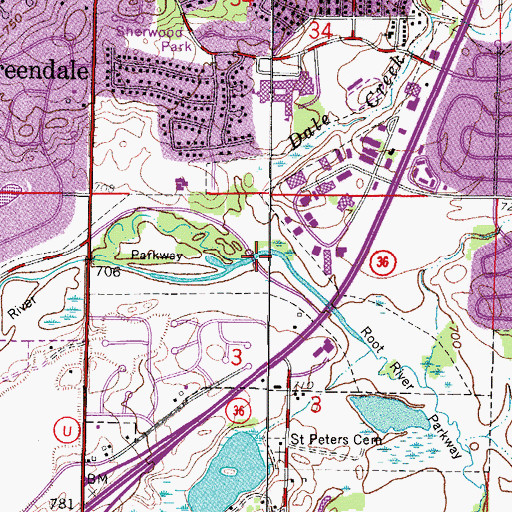 Topographic Map of Dale Creek, WI