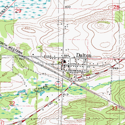 Topographic Map of Dalton, WI