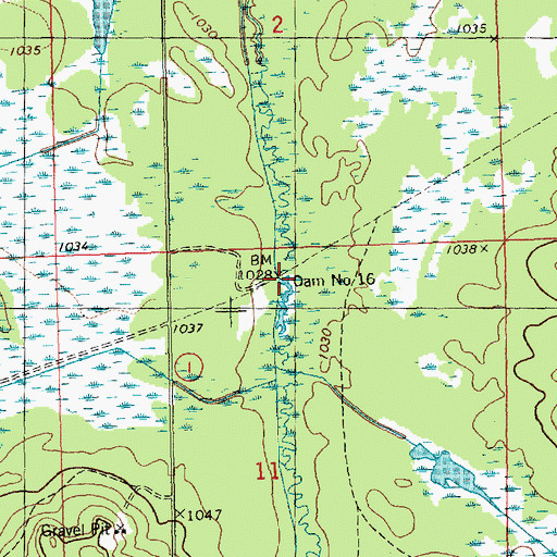 Topographic Map of Dam Number Sixteen, WI