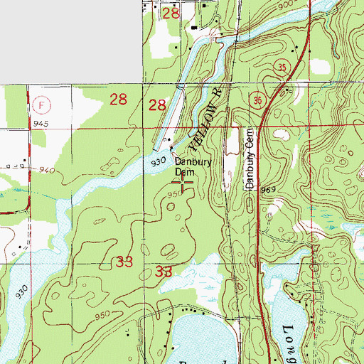 Topographic Map of Danbury Cemetery, WI