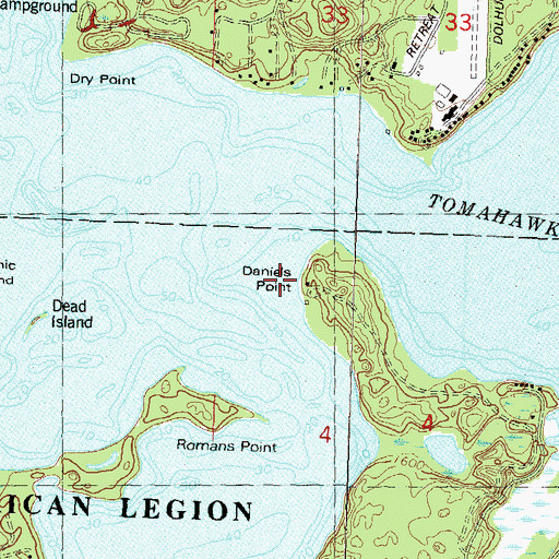 Topographic Map of Daniels Point, WI