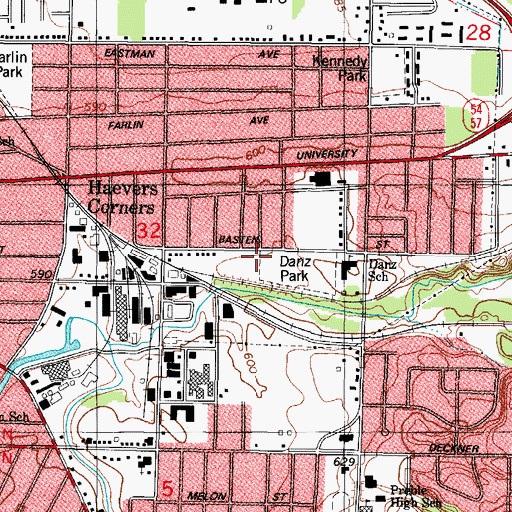 Topographic Map of Danz Park, WI