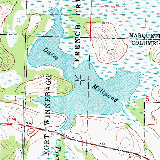 Topographic Map of Dates Millpond, WI