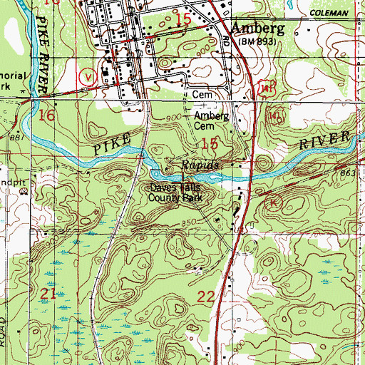 Topographic Map of Daves Falls County Park, WI