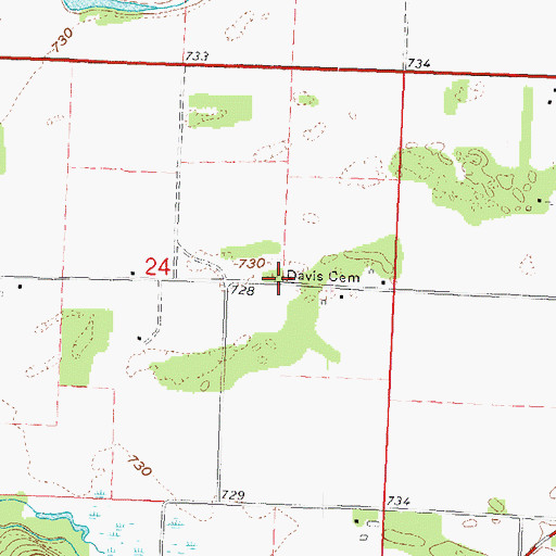 Topographic Map of Davis Cemetery, WI