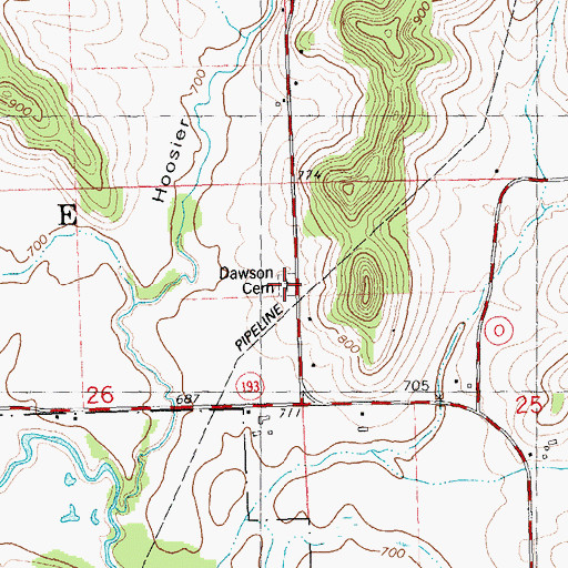 Topographic Map of Dawson Cemetery, WI