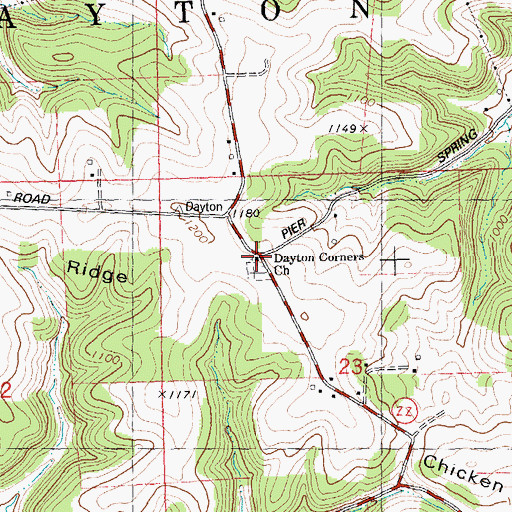 Topographic Map of Dayton Corners Church, WI