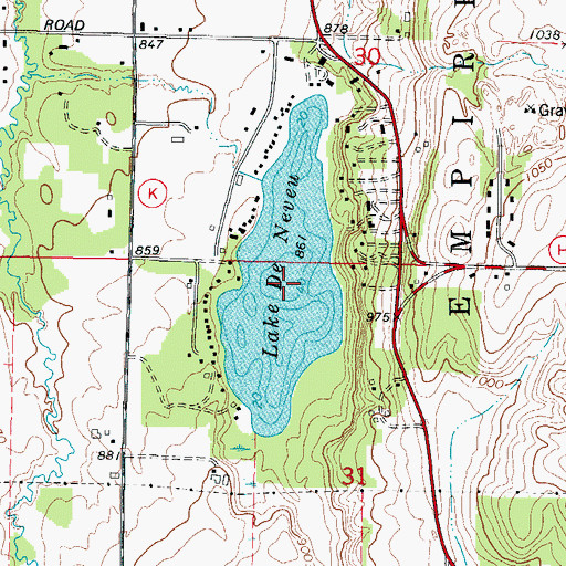 Topographic Map of Lake De Neveu, WI