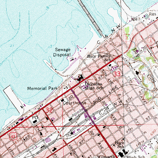 Topographic Map of DePadua High School, WI