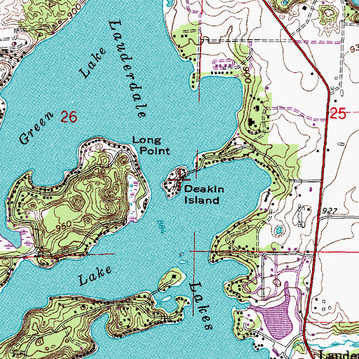 Topographic Map of Deakin Island, WI