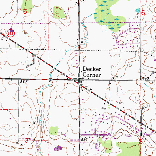 Topographic Map of Decker Corner, WI