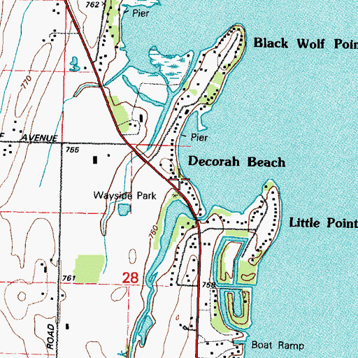 Topographic Map of Decorah Beach, WI