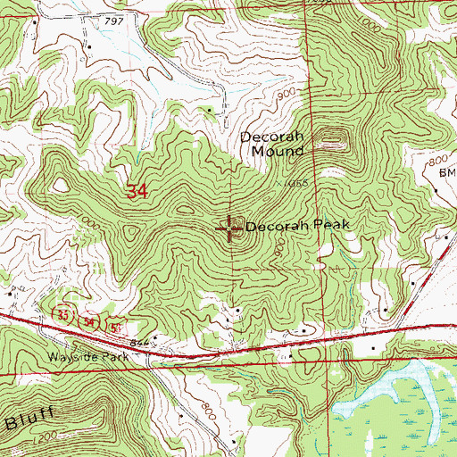 Topographic Map of Decorah Peak, WI