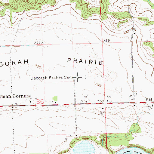 Topographic Map of Decorah Prairie Cemetery, WI