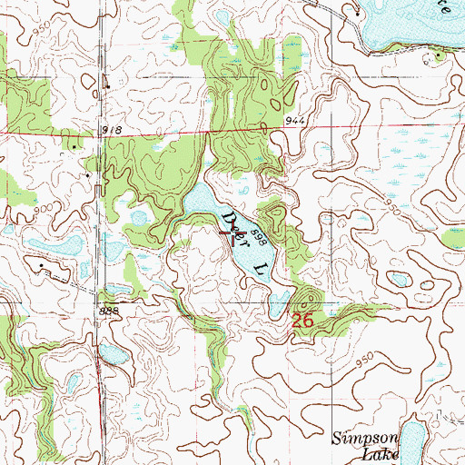 Topographic Map of Deer Lake, WI