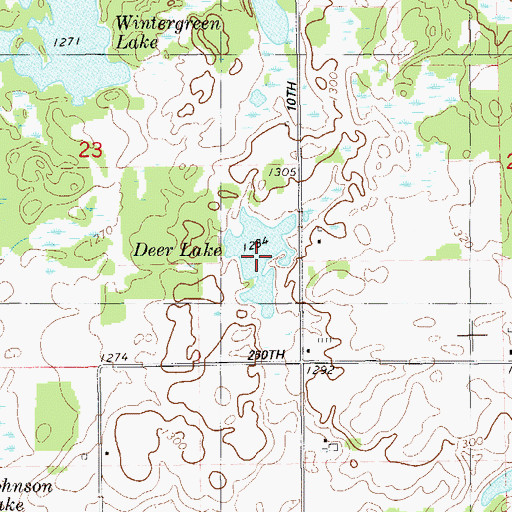 Topographic Map of Deer Lake, WI