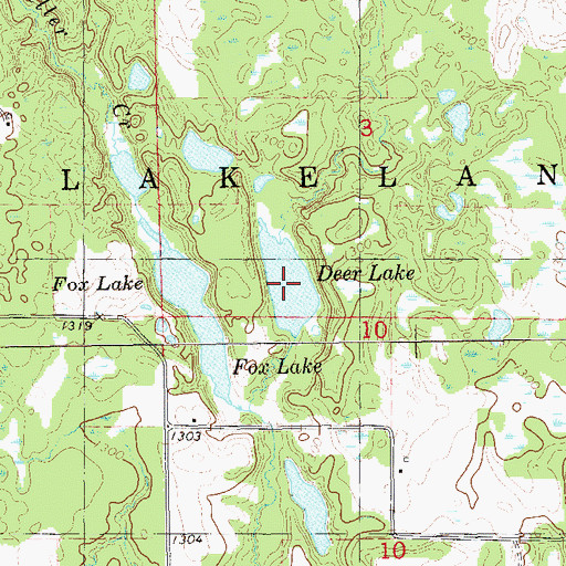 Topographic Map of Deer Lake, WI