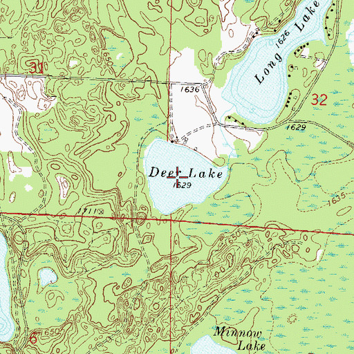 Topographic Map of Deer Lake, WI