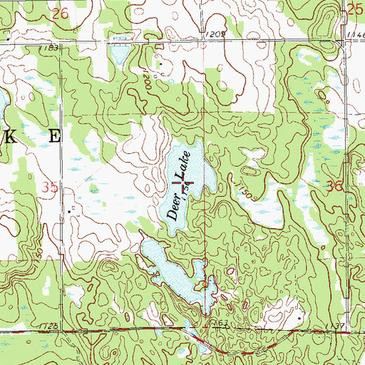 Topographic Map of Deer Lake, WI