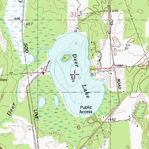 Topographic Map of Deer Lake, WI
