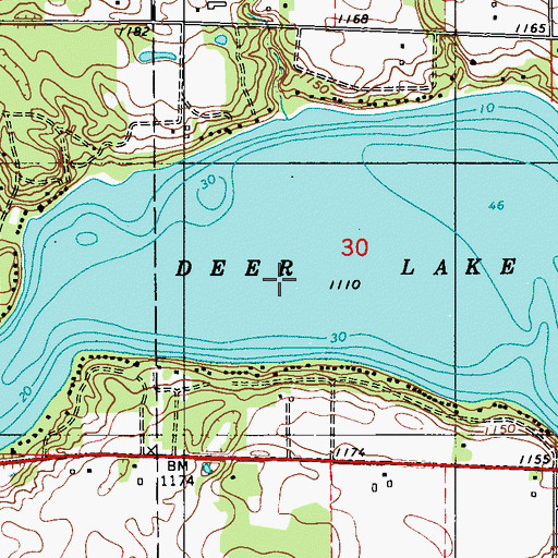 Topographic Map of Deer Lake, WI