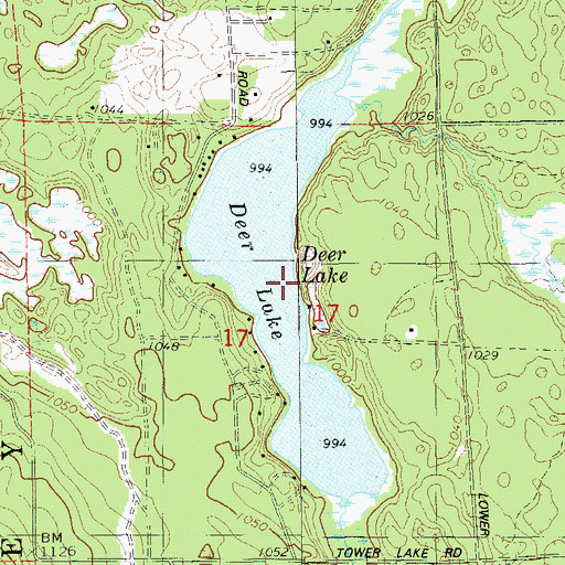 Topographic Map of Deer Lake, WI