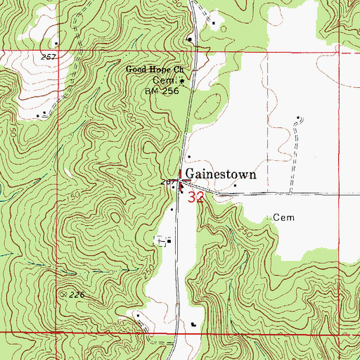 Topographic Map of Gainestown, AL