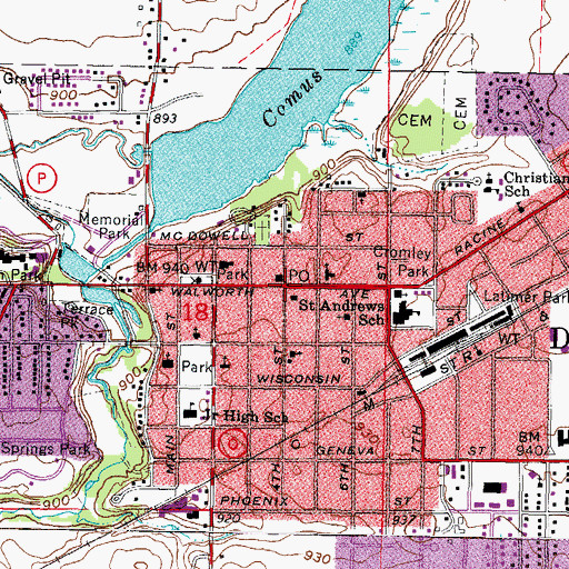Topographic Map of Delavan, WI