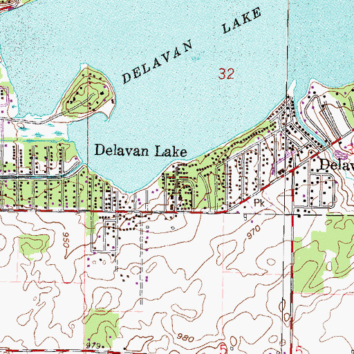 Topographic Map of Delavan Lake, WI