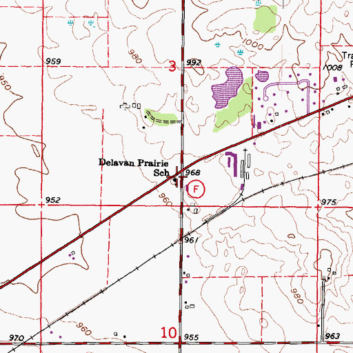 Topographic Map of Delavan Prairie School, WI